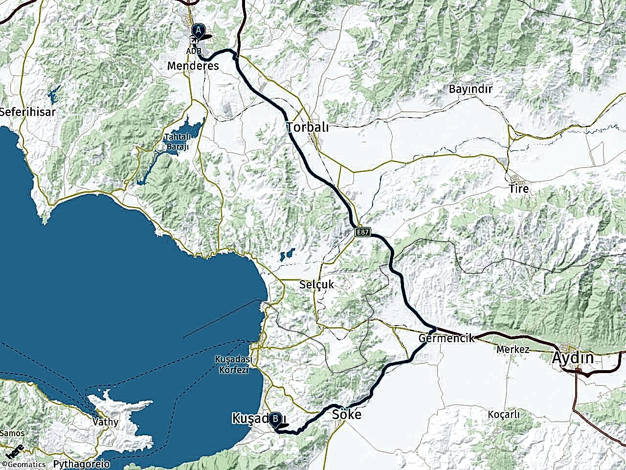 İzmir Adnan Menderes Havalimanı Kuşadası arası kaç km?