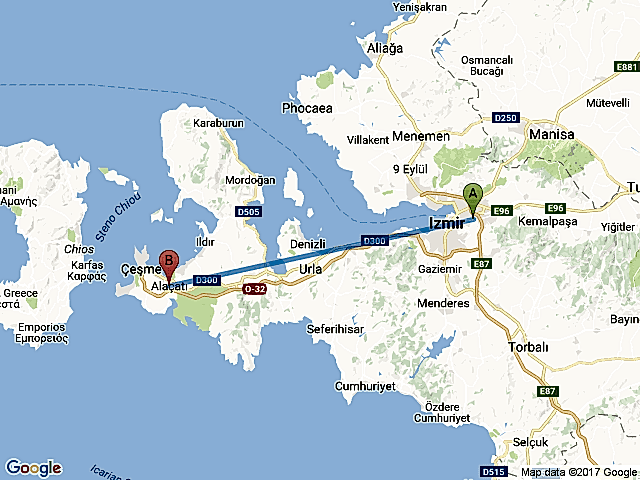 İzmir Alaçatı Arası Mesafe Kaç Km?